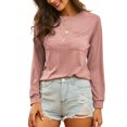 thumbnail image 4 of LUXUR T-shirt Femme Col Rond Tee-Shirt Couleur Unie Pull Décontracté Manches Longues Rose L, 4 of 5