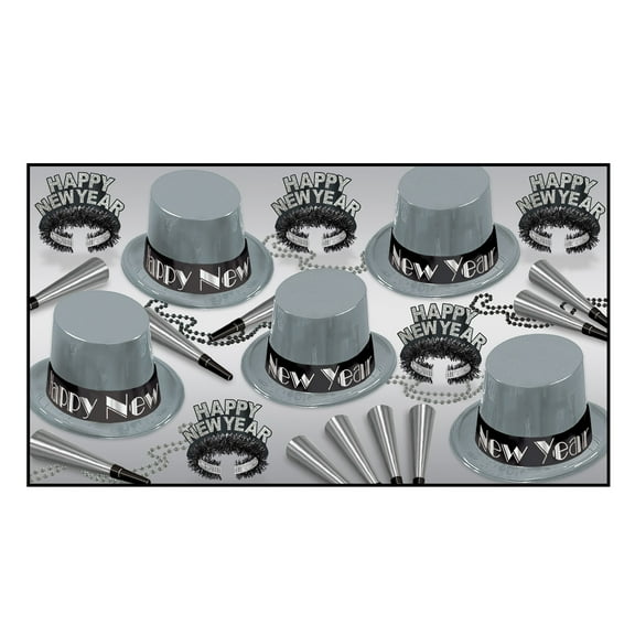 New Year Simply Silver Assortment Contains 25 items for your party of 10 guests