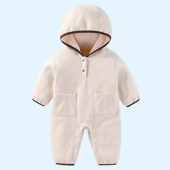 dazeni Newborn Baby 3M-3Y Polar Fleece Jumpsuit Girls Boys Winter Hooded Coverall Romper Cute Baby Snowsuit Clothes White 6 Months