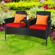 Topbuy Outdoor Rattan Furniture Wicker Patio Conversation Chair W/Cushion Red