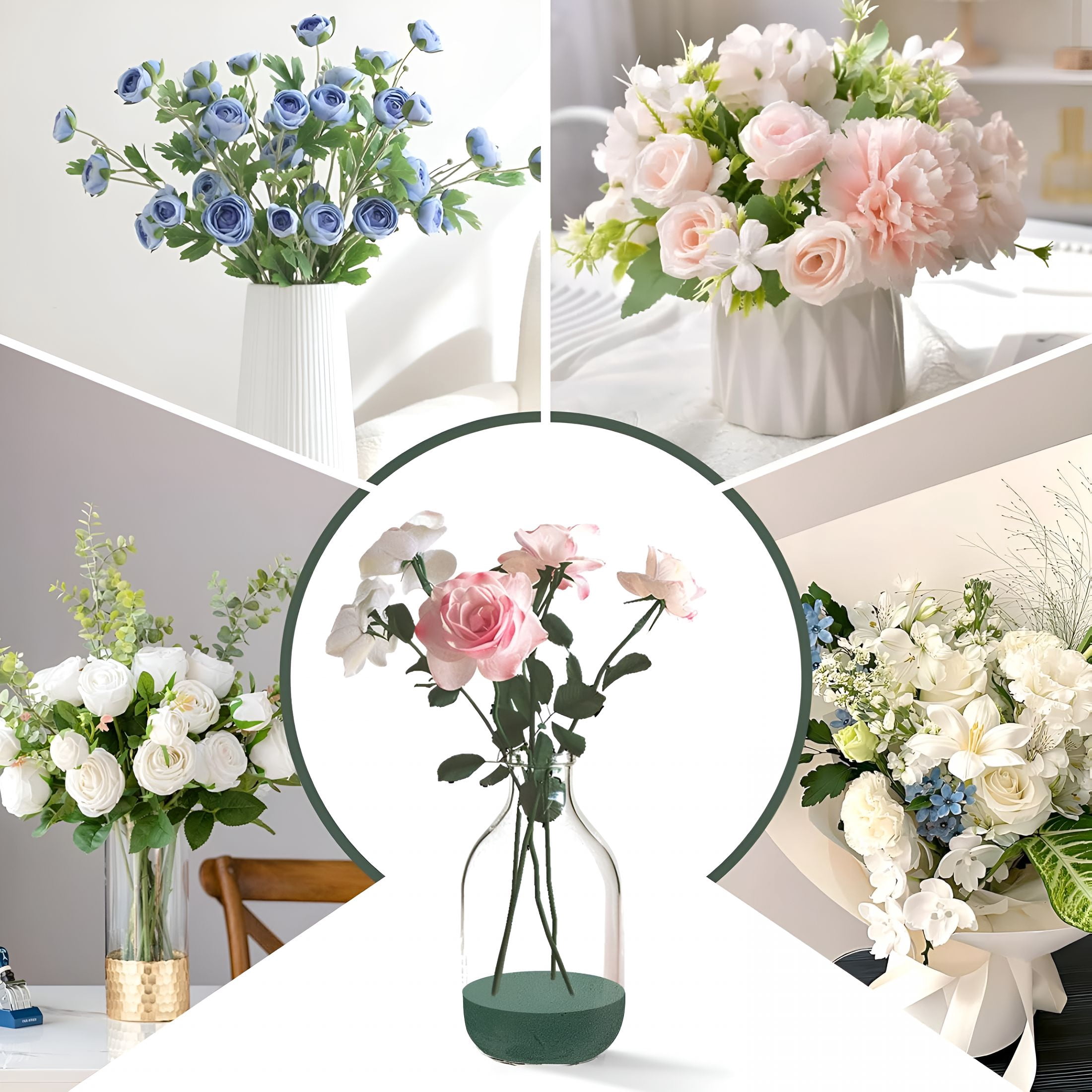 XIBUFE 6 Packs 6"Round Floral Foam Blocks,Wet&Dry Green Foam for Fresh and Artificial Flowers,Flower Foam for Wedding,Birthdays,Party,Home Decorations