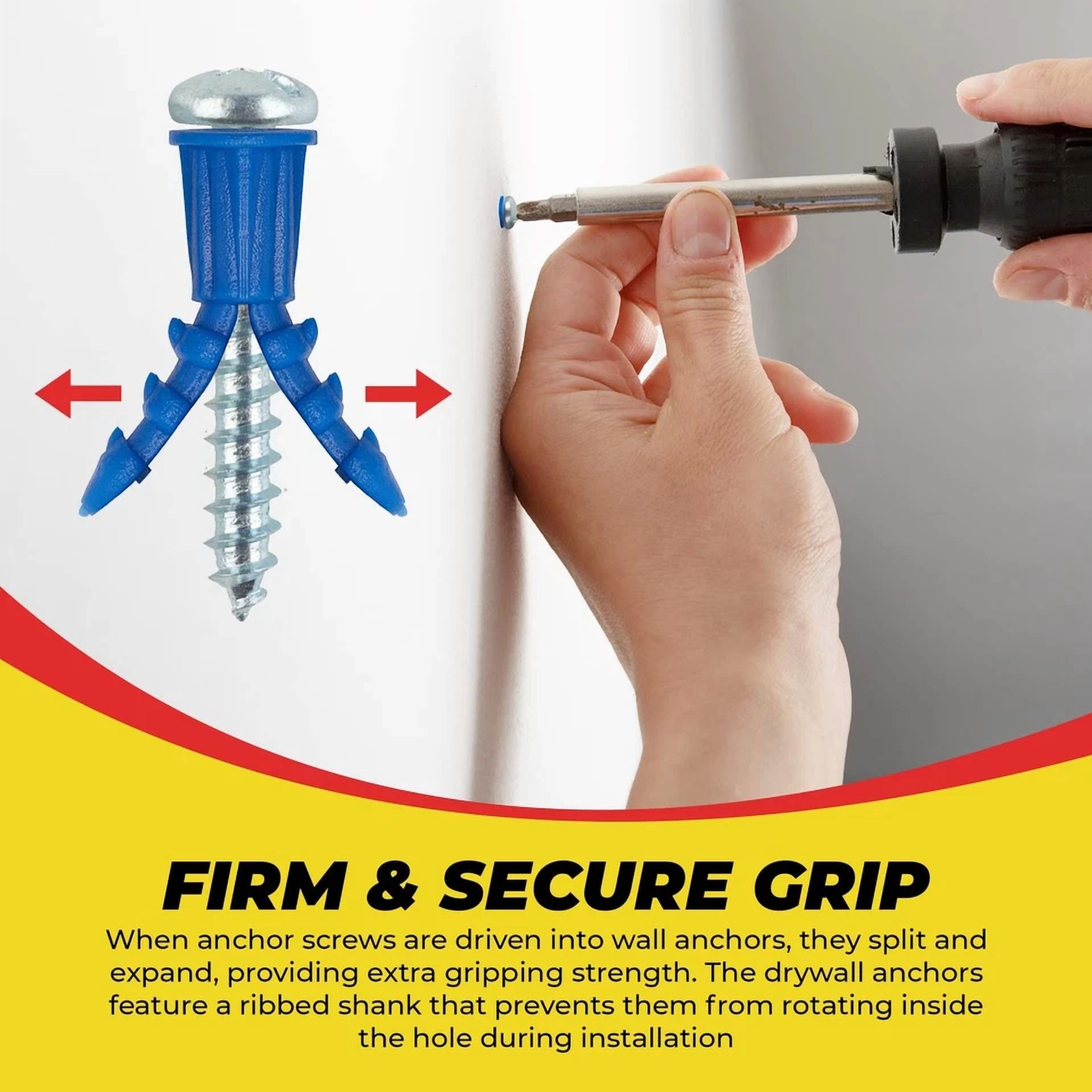 CIRCLE- Ribbed Plastic Drywall Anchor Kit With Screws And Masonry Drill Bit, 10-12 X 1"