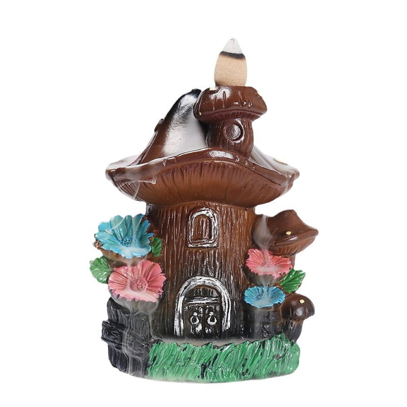 Mushroom House Incense Aromatherapy Burner Home Crafts Decoration Creative Waterfall Smoke Aromatherapy Holder for Yoga Room Office Living Room Decor