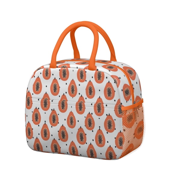 Cute Kawaii Papaya Cartoon Print Lunch Bag - Insulated, Durable & Lightweight Thermal Lunch Tote with Reinforced Handles, Leakproof & Splash-Proof for Work, Picnic, Meal Prep (Tropical Fruit Design)