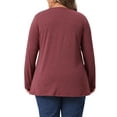 thumbnail image 3 of Agnes Orinda Women's Plus Size T-Shirt Pleated Crew Neck Long Sleeve Soft Casual Tunic Blouse 3X Burgundy, 3 of 6
