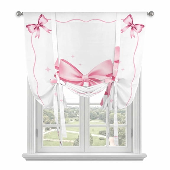 Valentine's Day Tie Up Curtains for Windows, Balloon Window Shades, Pink Bowknot Ribbon Modern Minimalist Art Kitchen Window Treatments Roll Up Curtain for Basement/Nursery 52"x45"