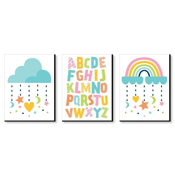 Big Dot of Happiness Colorful Children's Decor - Alphabet Nursery Wall Art and Rainbow Cloud Kids Room Decor  - 7.5 x 10 inches - Set of 3 Prints