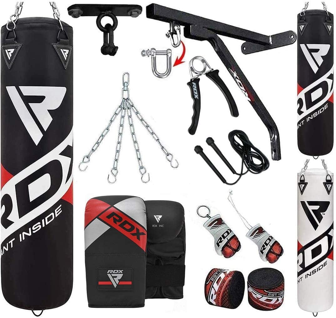 RDX 4FT 5FT Filled Heavy Punch Bag Set With Boxing Gloves & Chains Training MMA 