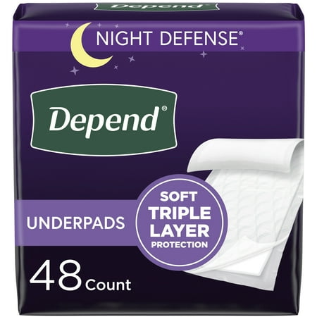 Depend Underpads/Disposable Incontinence Bed Pads for Adults  Kids  and Pets  48ct (4 Packs of 12)