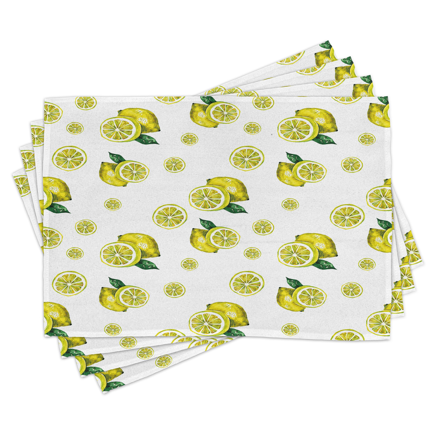 Modern Placemats Set of 4 Lemon Figures with Slices and Leaves Summer