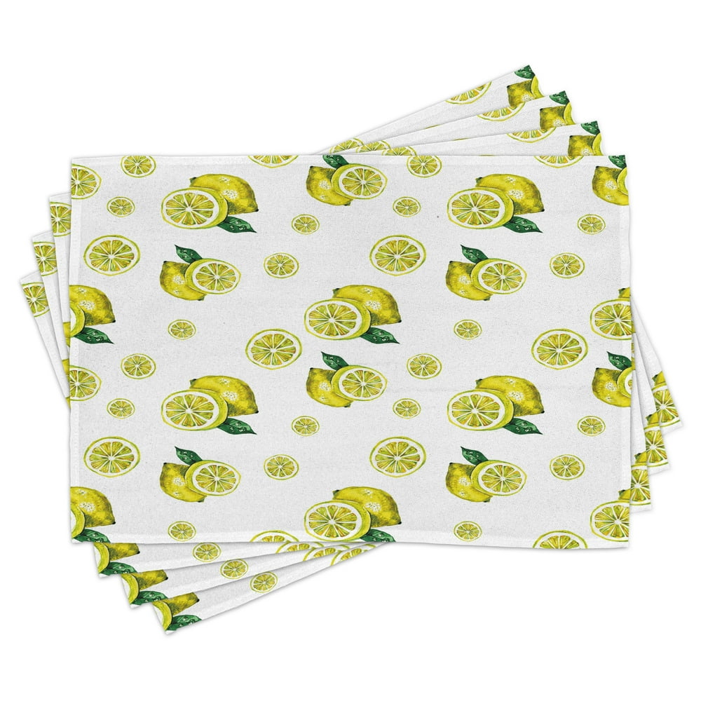 Modern Placemats Set of 4 Lemon Figures with Slices and Leaves Summer