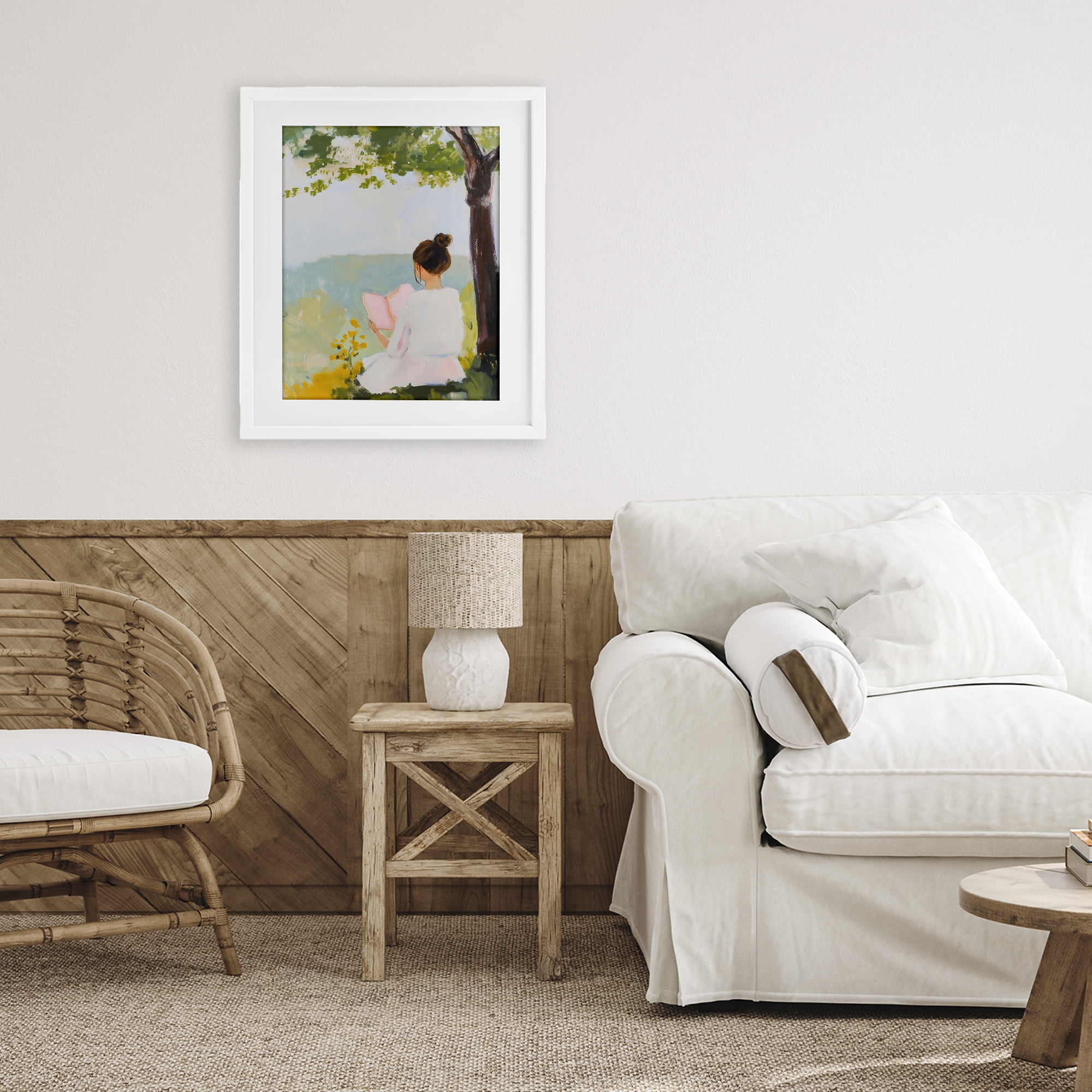 Stupell Industries Girl Reading in Nature White Framed Print Under Glass, design by The Prints Vibe