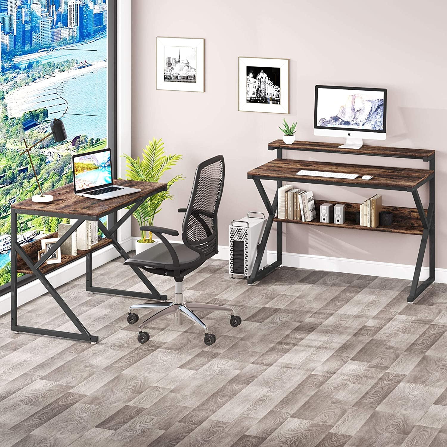 Tribesigns L Shaped Desk with Storage Shelves, 55 inch Corner Computer Desk with Monitor Stand, Large Study Writing L Desk for Home Office, Rustic Brown