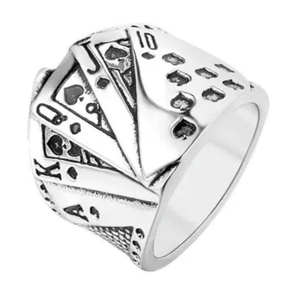K-KED Mens Biker Casino Lucky Poker Ring Delicate Jewelry Men Stainless Steel Size 7-15-9-Silver