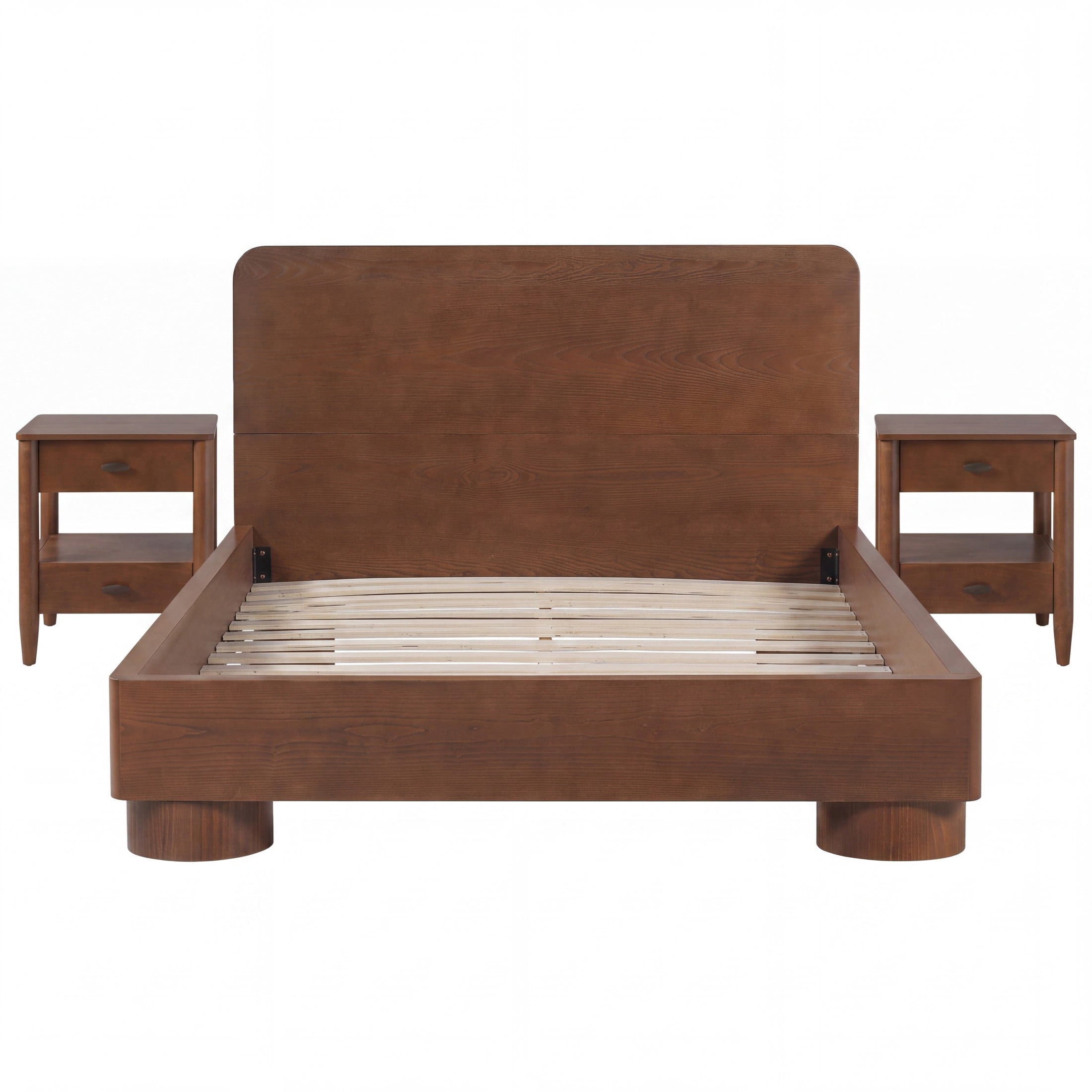 Christopher Knight Home Modern Bedroom Furniture Set, Queen Wood Platform Bed with 2 Nightstands, Walnut
