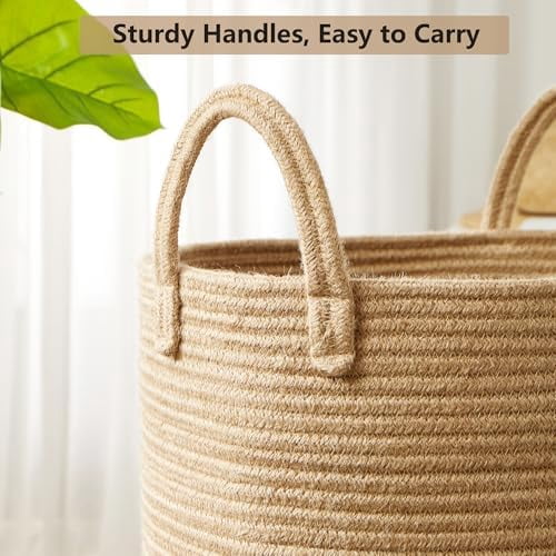 60L Jute Woven Hamper Laundry Basket Wicker Rope Clothes Hamper for Baby Nursery Kids Tall Rattan Blanket Basket in Living Room Bedroom 15Dx20H inches