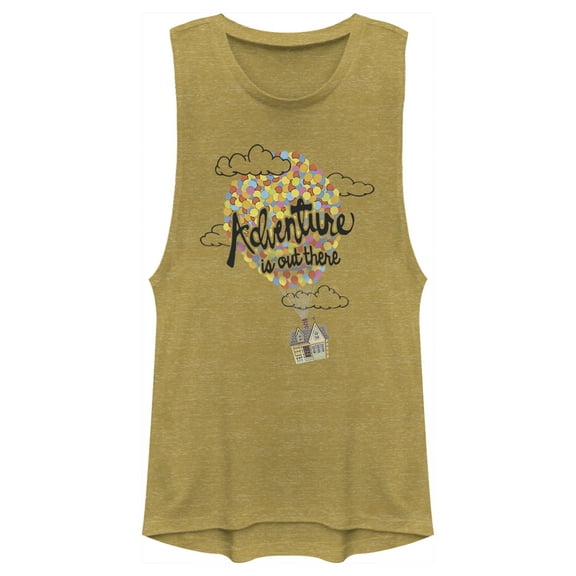 Junior's Up Adventure is Out There Balloons Festival Muscle Graphic Tee Gold Heather X Large