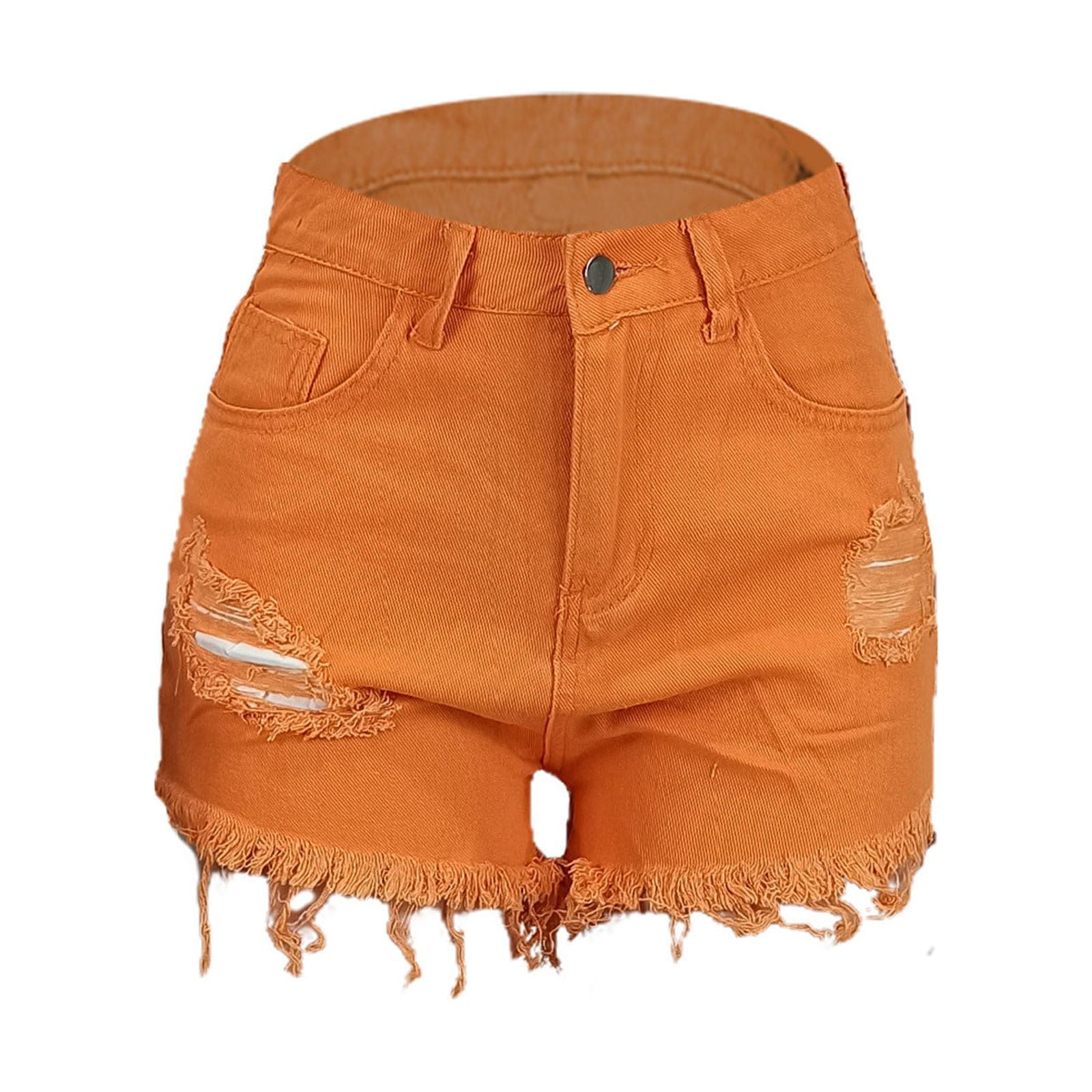Women's High Waisted Crossover Denim Shorts Orange,XL