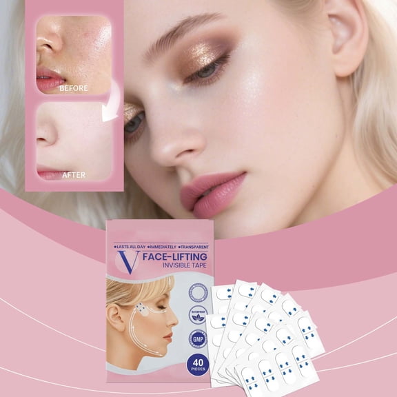 UNLLLL V Shaped Facial Lifting Sticker, Invisible Face Lift Tape for Double Chin and Sagging Skin, Breathable and Comfortable, for Makeup and Photo Shoot (40 Patches)