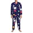 thumbnail image 3 of Fotbe Lama in Space Pijama de Hombre con Estampado de Manga Larga, Conjunto de 2 Piezas, Ropa de Dormir Suave y Cómoda con Bolsillos-Medium, 3 of 7