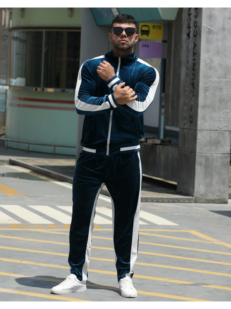 BUYJYA Men's Velour Tracksuit Set Velvet Sweatsuit Jogging Suits