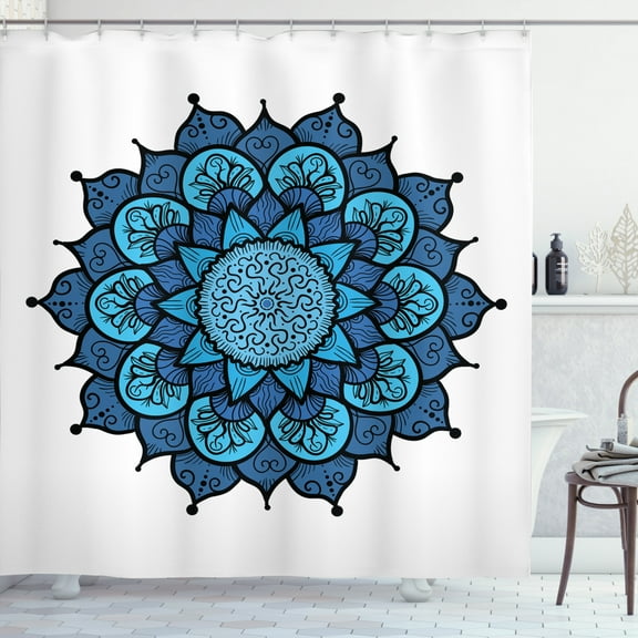 Ambesonne Lotus Shower Curtain, Vintage Folk Flower, 69"Wx84"L, Sky and Violet Blue