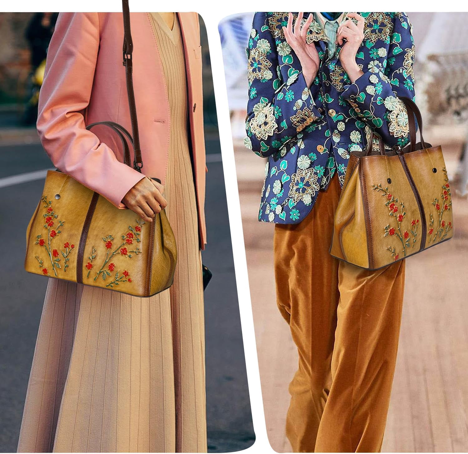 Kwuty Leather Satchel for Women Top Handle Bags Handmade Purse Vintage Embossed Leather Crossbody Handbags Hobo Bag