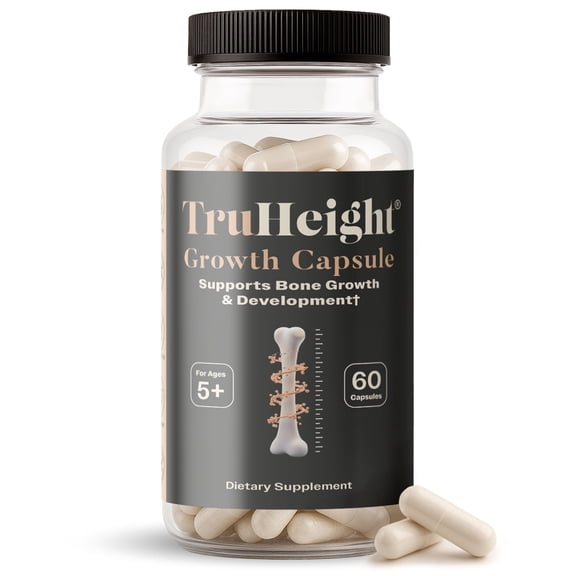 TruHeight Growth Capsules - Natural Growth & Development Supplement for Kids & Teens - Endorsed by Pediatricians - Vitamin D, K, Calcium & Ashwaganda - Bone Strength Capsules - Kids Vitamins Ages 5 