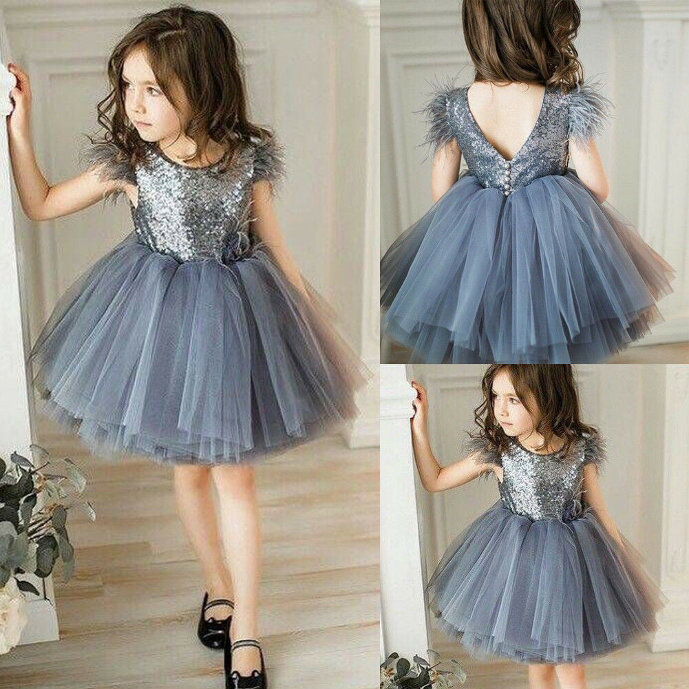 Baby Girl Star Lace Birthday Party Gown Dress Sequins Tulle Tutu Wedding Dress 