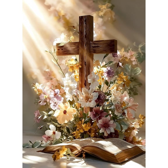 Religious Cross Diamond Art Kits for Adults, 5D Diamond Painting Kits for Beginner, DIY Full Drill Diamond Dots for Home Wall Decor 12x16 in