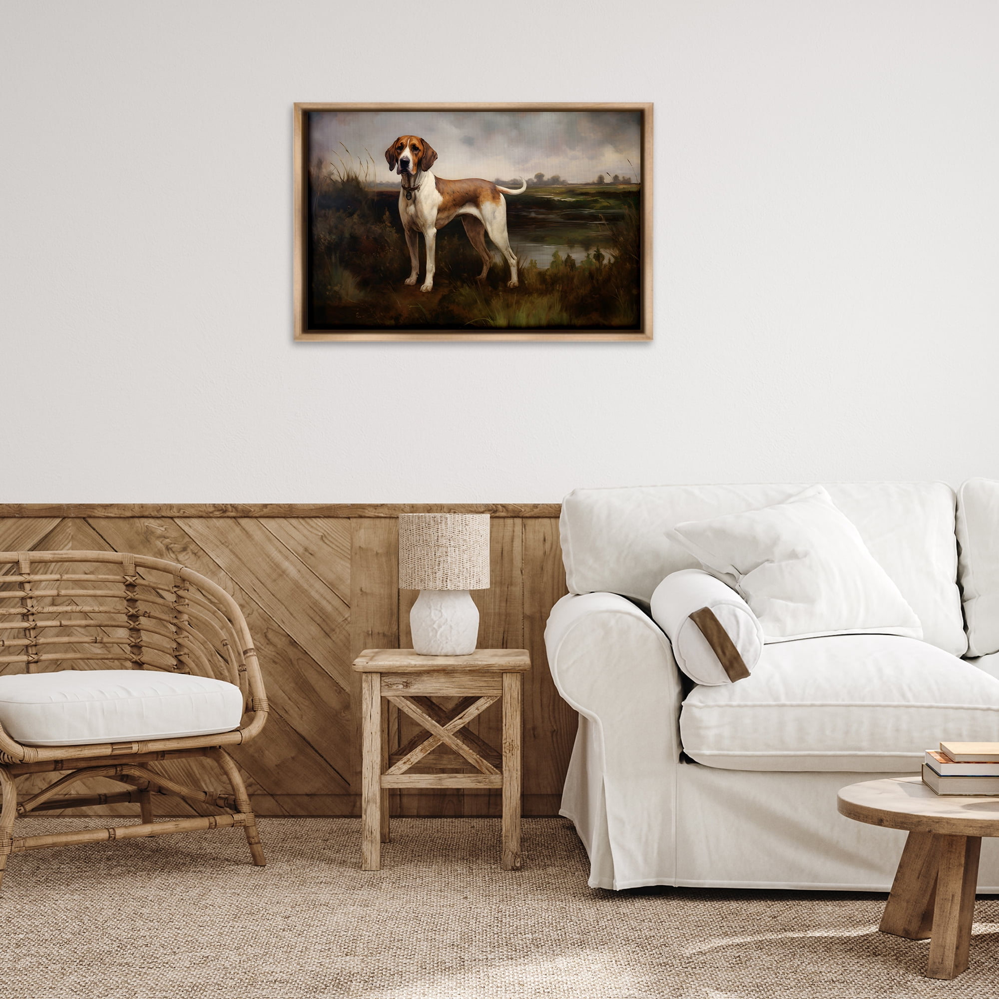 Stupell Industries On The Hunt Landscape Landscape Painting Brown Floater Framed Canvas Art Print Wall Art, 31 x 21