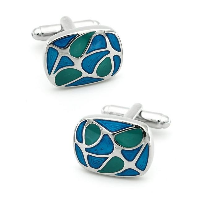 Gemelos genéricos en tono plateado con esmalte azul y verde para hombre