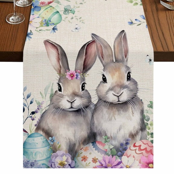 Table Runners 108 Inches Long Dress Scarves, Bunny Easter Farmhouse Coffee/Dining/Kitchen Table Runner for Living Room, Eucalyptus Leaves Spring Floral Eggs Rustic 13x108 Inch