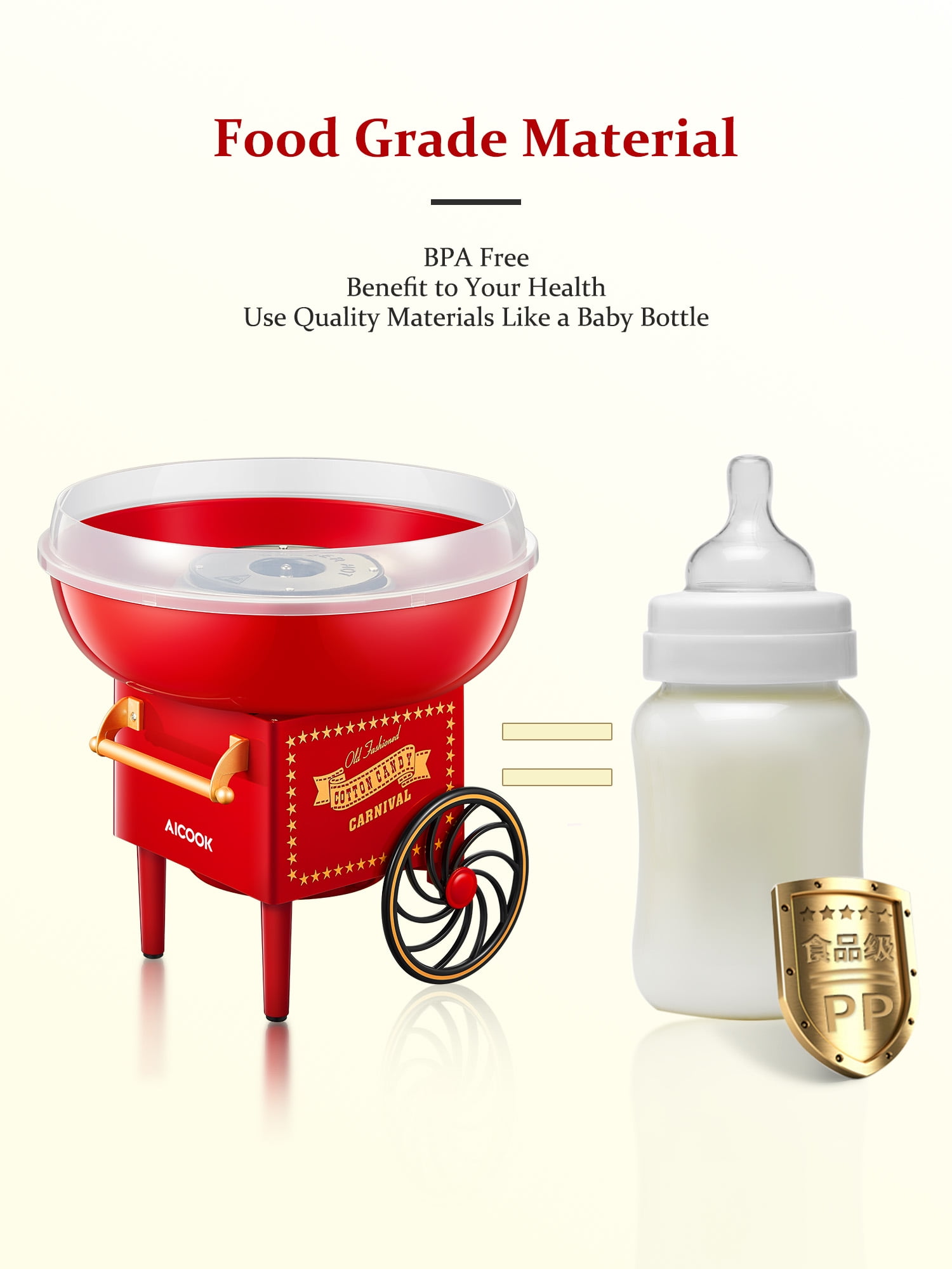 FOHERE Cotton Candy Machine for Kids, Hard Candy Floss Machine with Red Retro Design, 500W