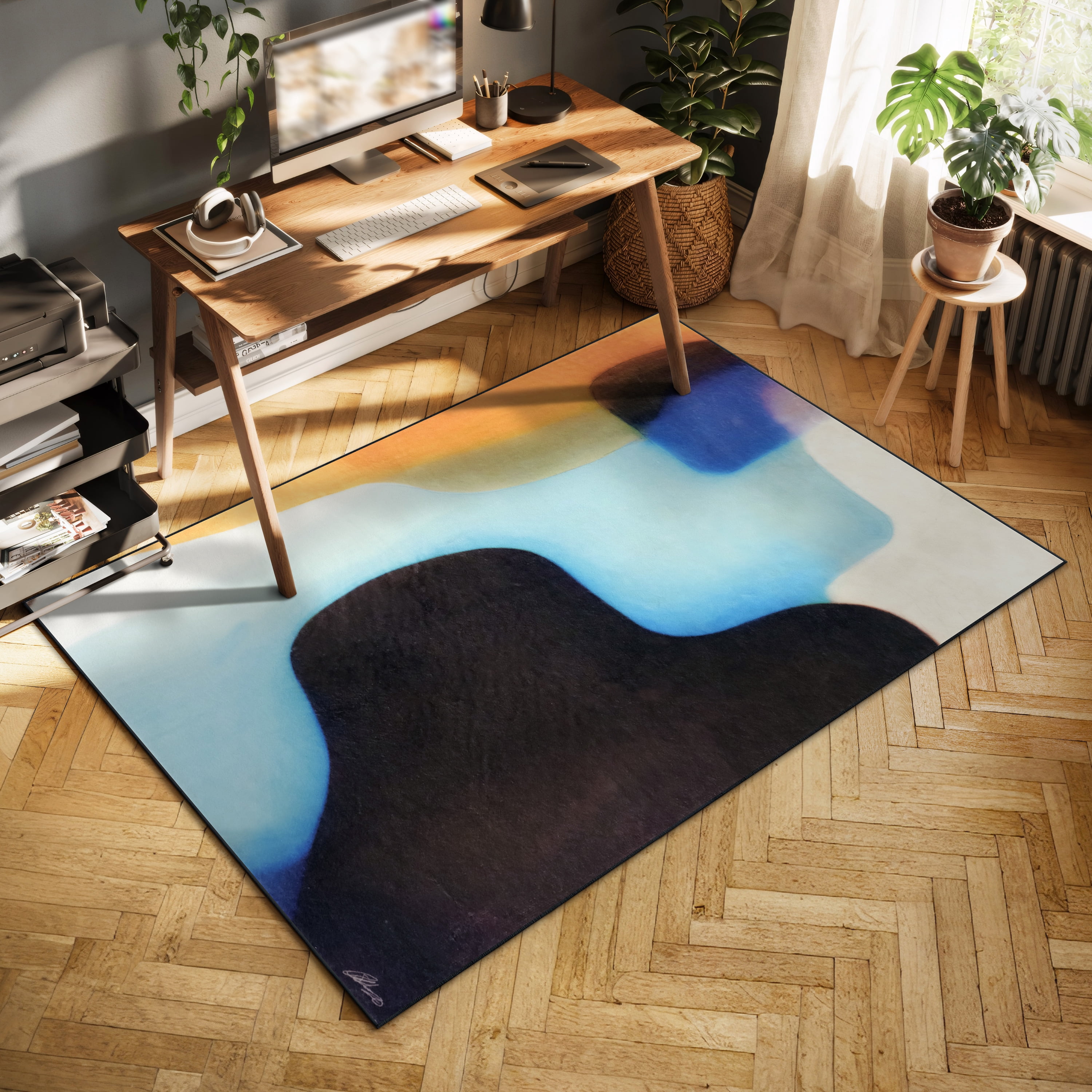 Interlocking V, 5'x8' Hand Washable Abstract Art Area Rug