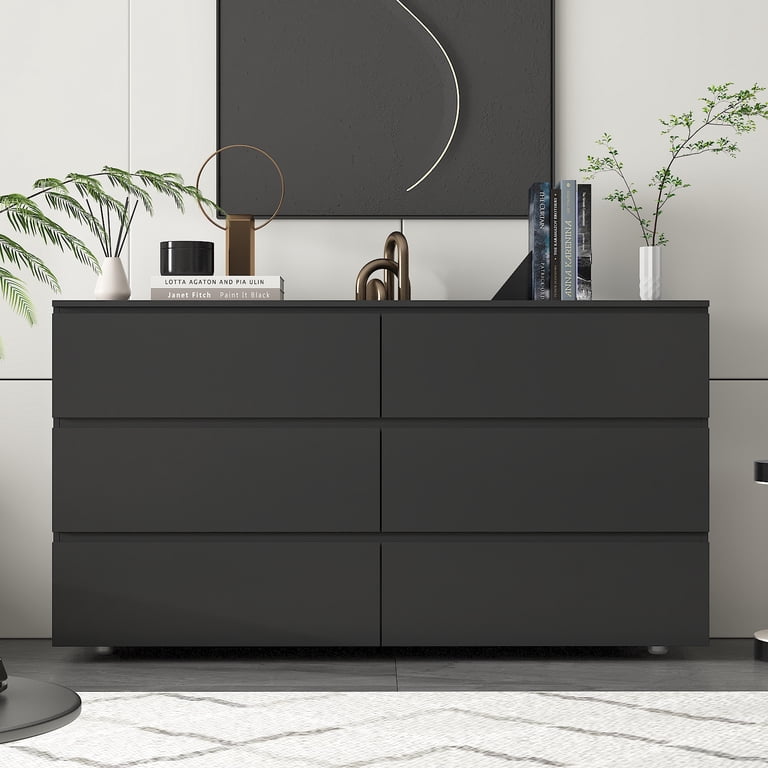 crate and barrel black dresser Keane 64" Black Solid Wood 6-Drawer Dresser