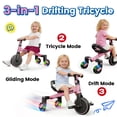 thumbnail image 4 of ‌JoyStone 3-in-1 Toddler Drifting Tricycle for Ages 1-5 Years, Kids Trike with Adjustable Handlebar & Colorful Lighting, Baby Balance Bike Ride-on Toys Gift for Boys Girls, Pink, 4 of 13