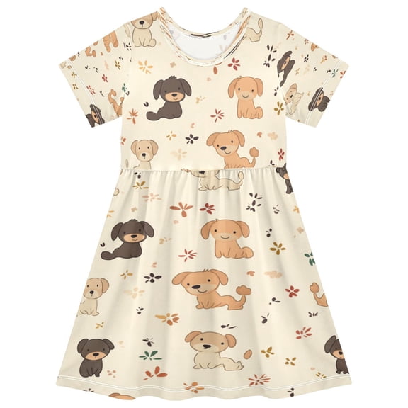 Girls Short Sleeve A-Line Dress Dog Play Dress Sizes 2T