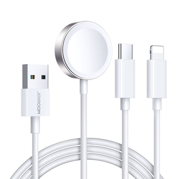 3-in-1 Charging Cable for Apple Watch, IPhone, Android, USB-A to Lightning, USB-C and IWatch Connector, 3.5-A Wireless Fast Charging, (4 Feet)