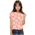 thumbnail image 5 of Spazoro Toddler Girls T-shirts, Floral Print Summer Casual Crewneck Short Sleeve Tops Tee Pink Size 11 T, 5 of 9