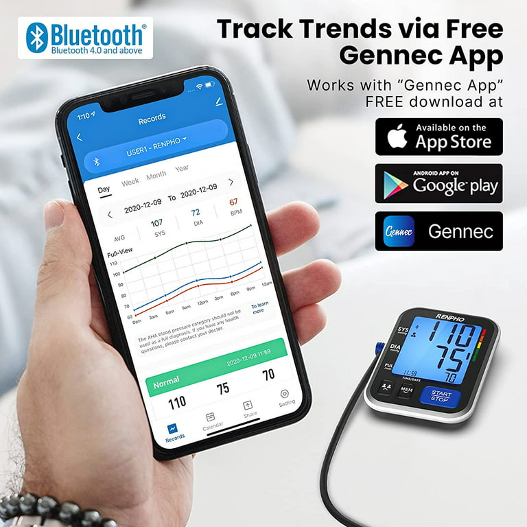 Automatic Arm Blood Pressure Machine: Easy@Home Bluetooth Smart Large Cuff  BP Monitor | Digital Sphygmomanometer | iOS & Android APP | EBP08B