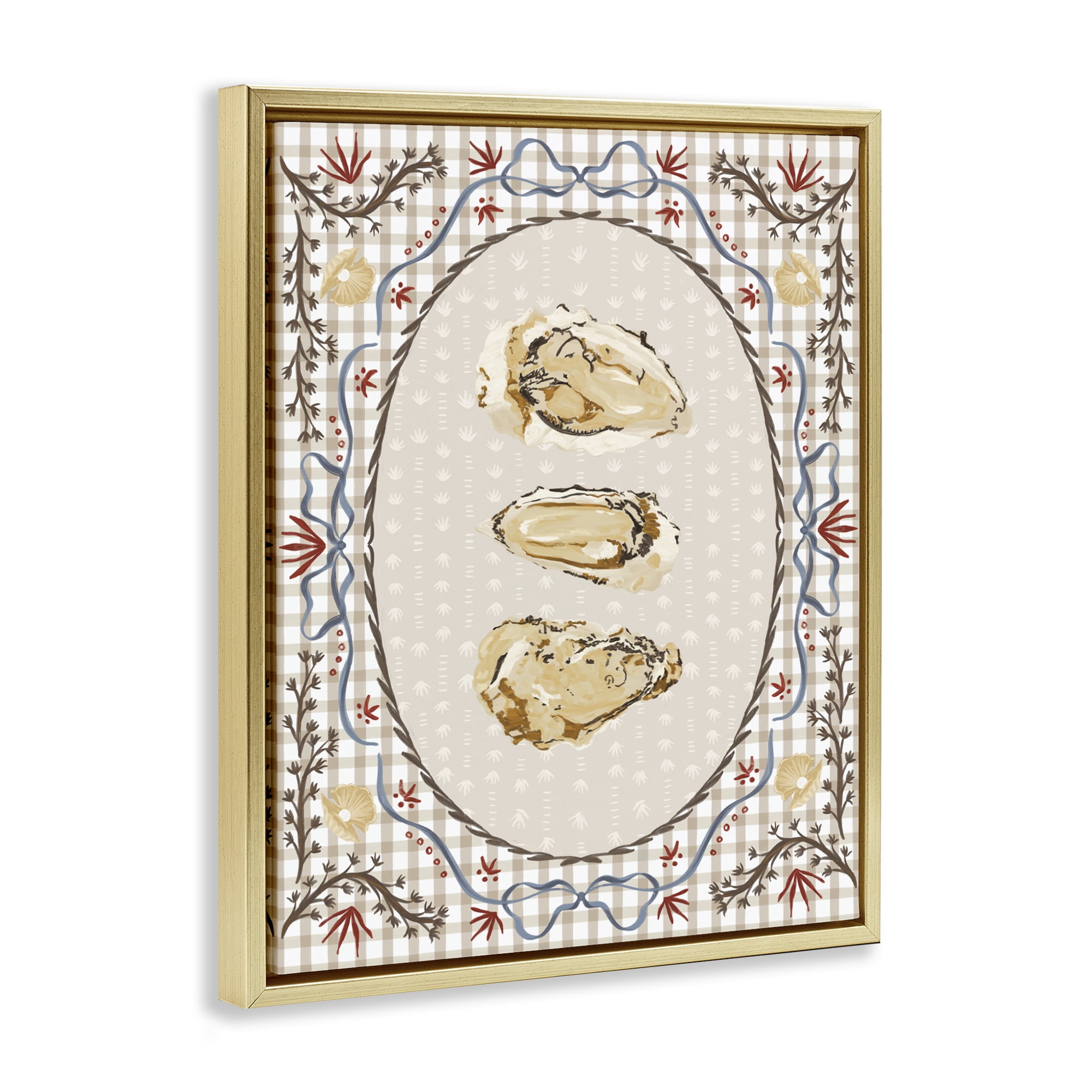 Stupell Industries Vintage Oyster Trio Gold Framed Floater Canvas Wall Art, design by Vero Illustrates