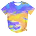 thumbnail image 1 of CHOK Hauts d'Été pour Femmes, T-Shirt Imprimé Teinture sur Nœuds à Col Rond et Manches Courtes, Tunique Décontractée pour Vacances, 1 of 5