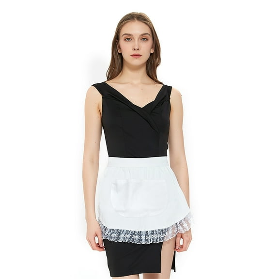 Toptie Waist Apron with Pocket, Christmas Cute Women Half Apron, Great for Cooking Gardening-White-Adult Medium