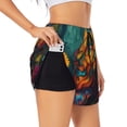 thumbnail image 1 of Balery Colorful Owl Forest Pantalones cortos deportivos para mujer con forro y dos bolsillos, elásticos, para entrenamiento, gimnasio, yoga-XX-Large, 1 of 7
