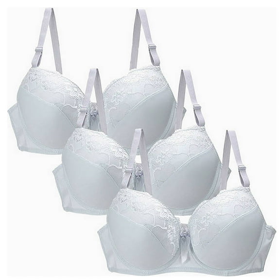 qelini Sports Bras for Women 3 Pack Natural Comfortable Push up Bras with Lace Breathable Everyday Bra