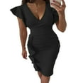 thumbnail image 1 of Femmes de l'Été Près du Cou Manches Robe V Swing Robe avec Poches Couleur Unie une Seule Pièce, 1 of 9