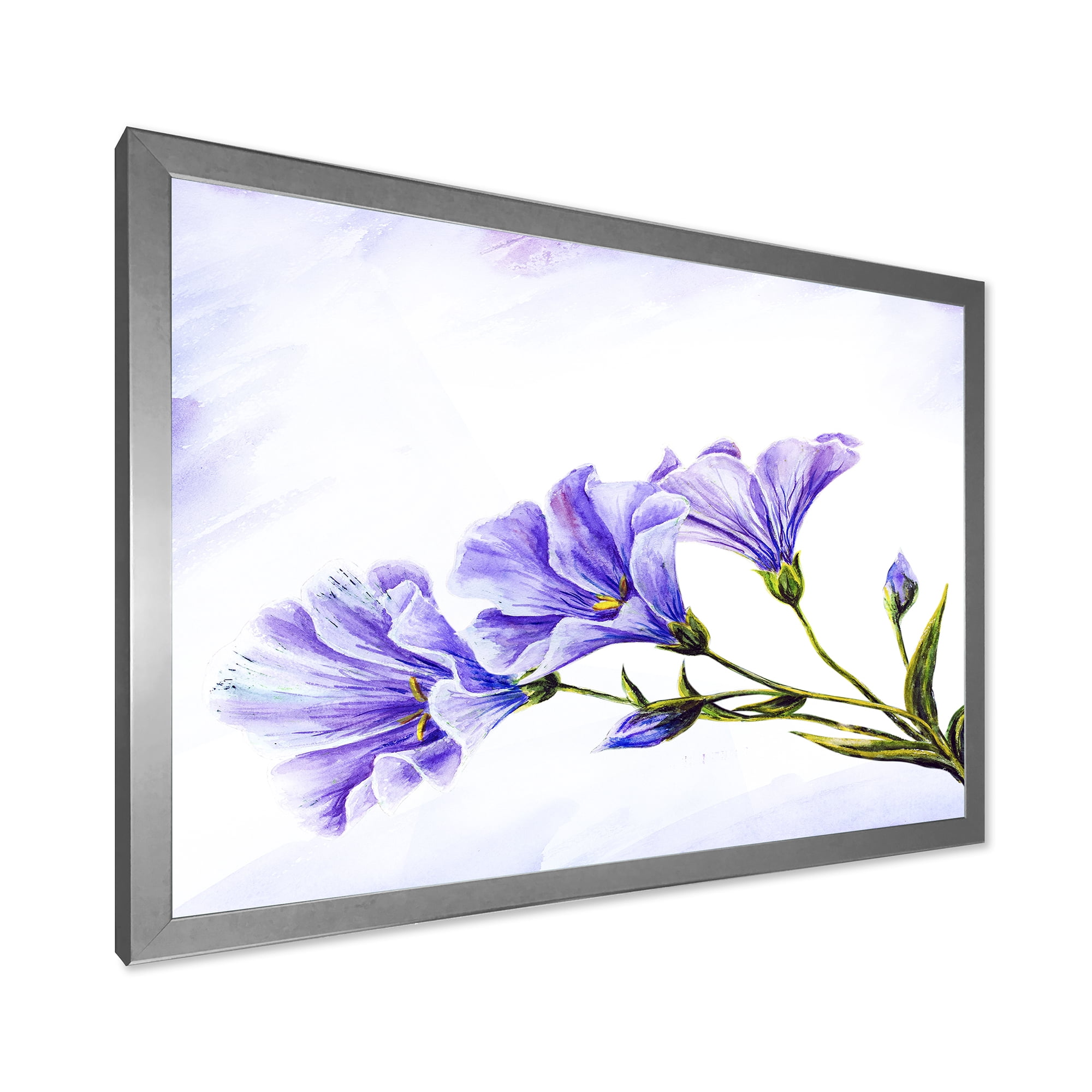 Designart 'Blue Wildflowers With Leaves II' Traditional Framed Art Print