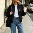 thumbnail image 4 of PRINxy Women's Long Sleeve Bomber Collar Full Zip Jacket with Decorative Chest Zip, Side Pockets for Fall Winter Casual Black L, 4 of 8