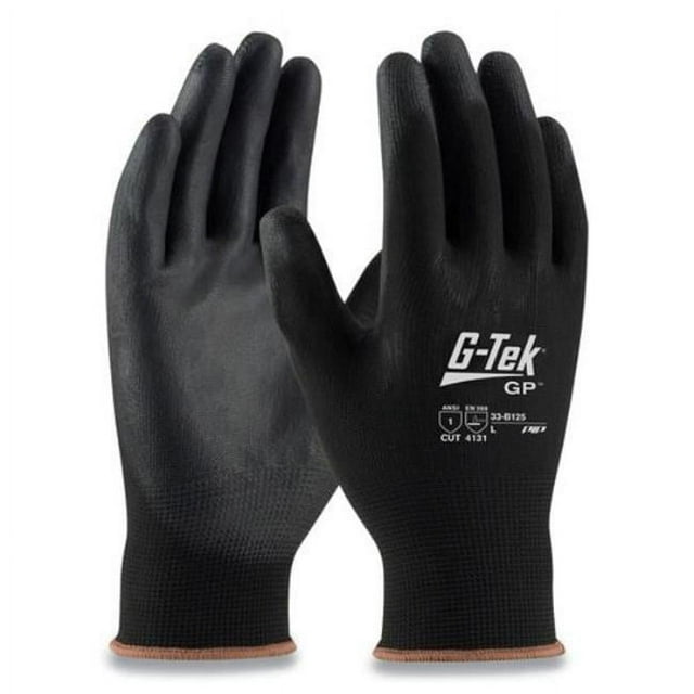 G-Tek PID33B125L GP Polyurethane-Coated Nylon Gloves, Black - Large